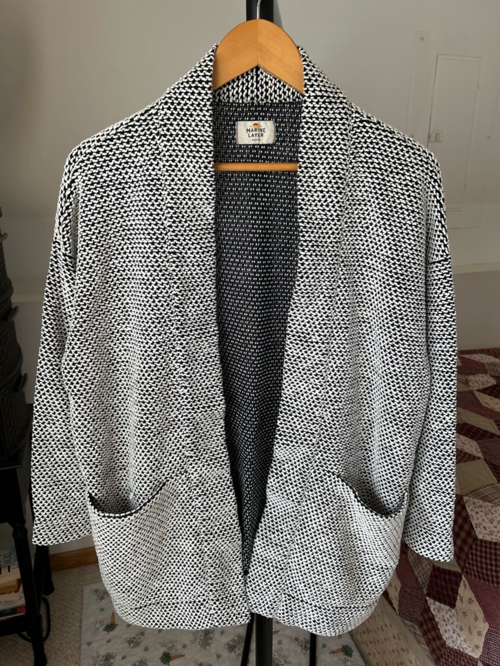 Marine Layer Birdseye Chunky Knit Open Front Cardigan Sweater